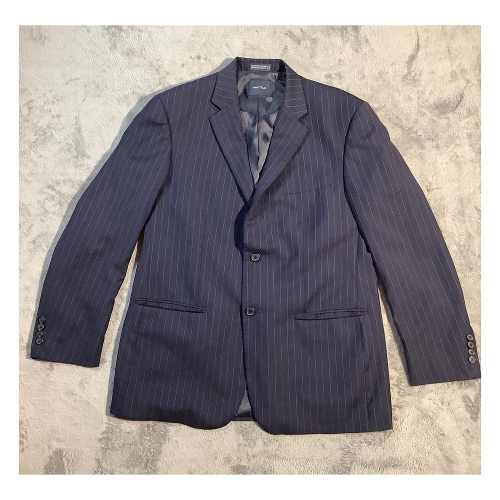 Nautica Men's Pinstripe‎ Blazer Navy Wool Blend Size 42